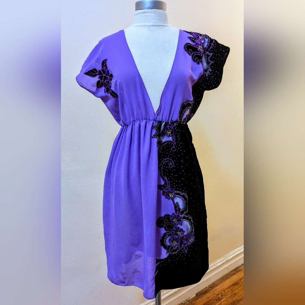 Elegant Purple and Black Floral Dress
